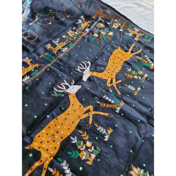 Women Pure Silk Hand Embroidery Saree Handloom Designer Aari Work - Picture 12 of 16